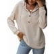 thumbnail image 3 of Sudadera con Capucha de Larga de Punto Gofre para Mujer, con Cordón, Botones, Cuello en V, Informal, con Capucha. Albaricoque L, 3 of 9