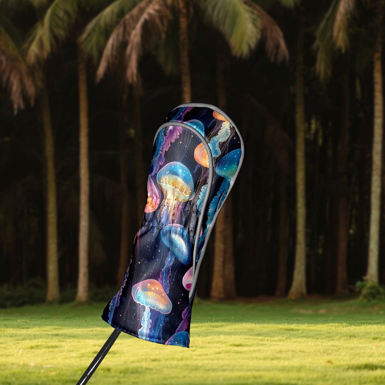 Golf Head Covers Sea Jellyfish Design for Driver, Wood & Hybrid, Premium Waterproof PU Leather with Plush Lining, Unique Oceanic Golf Gifts