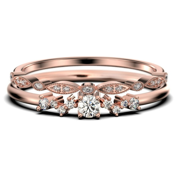 ZigZag Style 1.10 Carat Round Cut Diamond Moissanite Unique Style Engagement Ring, Slim Ring, Wedding Ring in 10k Solid Rose Gold, Gift For Her, Promise Ring, Bridal Set, Matching Band