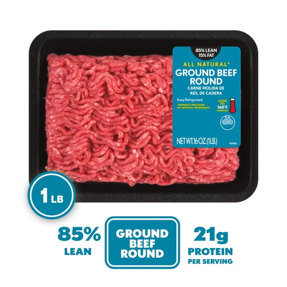 All Natural* 85% Lean/15% Fat Ground Beef Round, 1 lb Tray