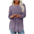 thumbnail image 2 of DDAPJ pyju 3/4 Sleeve Shirts for Women Ribbed Knit Tunic Tops Loose Fit Crew Neck Pullover Sweaters Purple XXL, 2 of 7