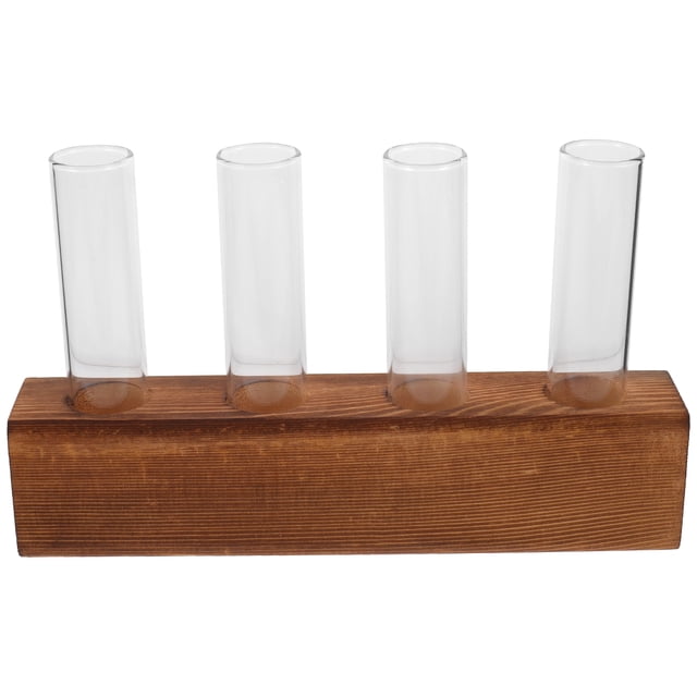 Shisuyan 1 Set Hydroponics Flower Tube with Wood Stand Glass Planter Plant Terrarium Flower Tube with Wood Rack