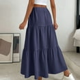 thumbnail image 5 of Jinhomg Womens Flowy Skirts Casual Solid Tiered Maxi Skirts Lightweight Comfy Elastic Drawstring Waist Pleated Skirts 2025 Fashion Vacation Boho Beach Skirts Navy XL, 5 of 7