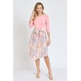 thumbnail image 2 of Pastel 3/4 Sleeve Ivory Water Color Stripe Sash Midi Dress | S-3X, 2 of 13
