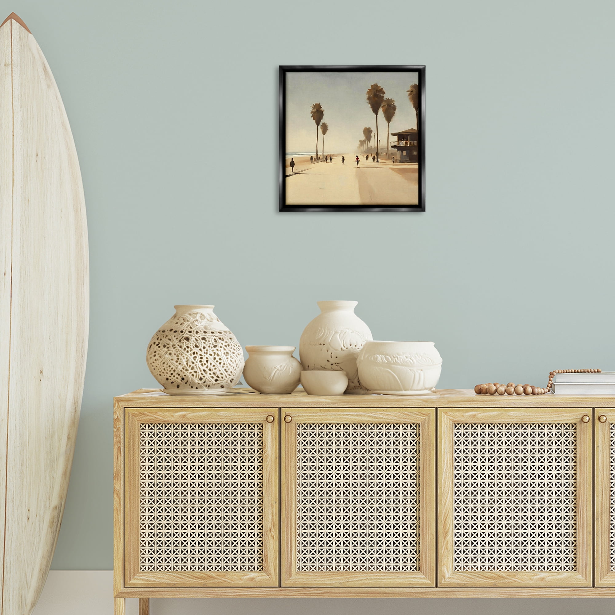 Stupell Industries Tropical Beachside Track Landscape & Nature Painting Black Floater Framed Canvas Art Print Wall Art, 18 x 18