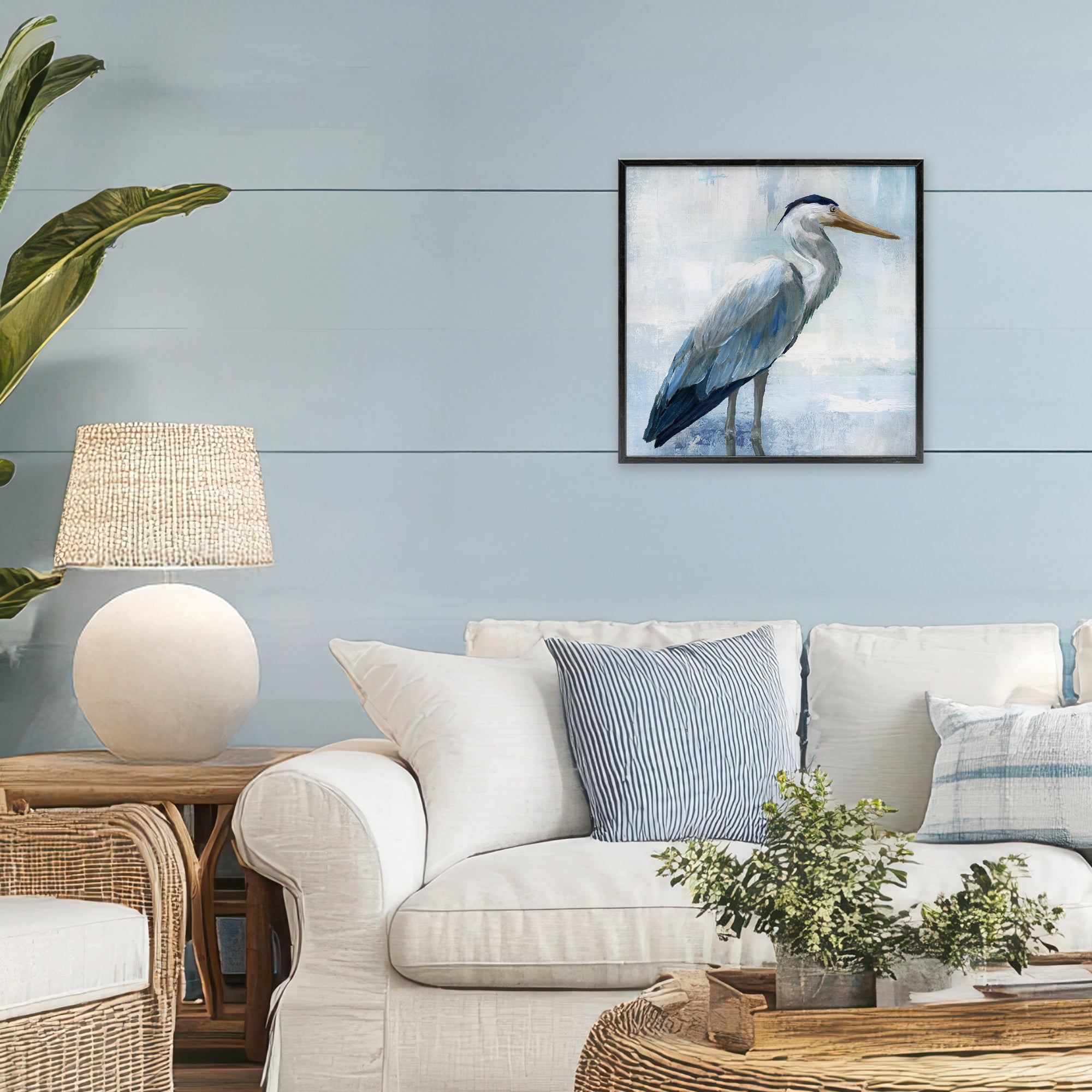 Stupell Industries Serene Blue Heron In Aqua Black Framed Giclee Art, design by Nan