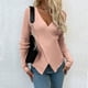 thumbnail image 2 of Jersey de manga larga con cuello en V para mujer: top de punto liso, corte ajustado para uso informal/al aire libre, tallas S-XL, 2 of 7