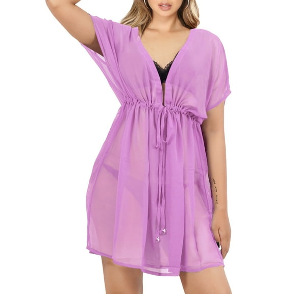 HAPPY BAY Women's Beachwear Summer Swim Beach Cover ups for Swimwear Bikini Sheer Chiffon Cover up Dress Bathing Suit Swimsuit Coverups for Women XL-XXL Solid Plain, Light Purple