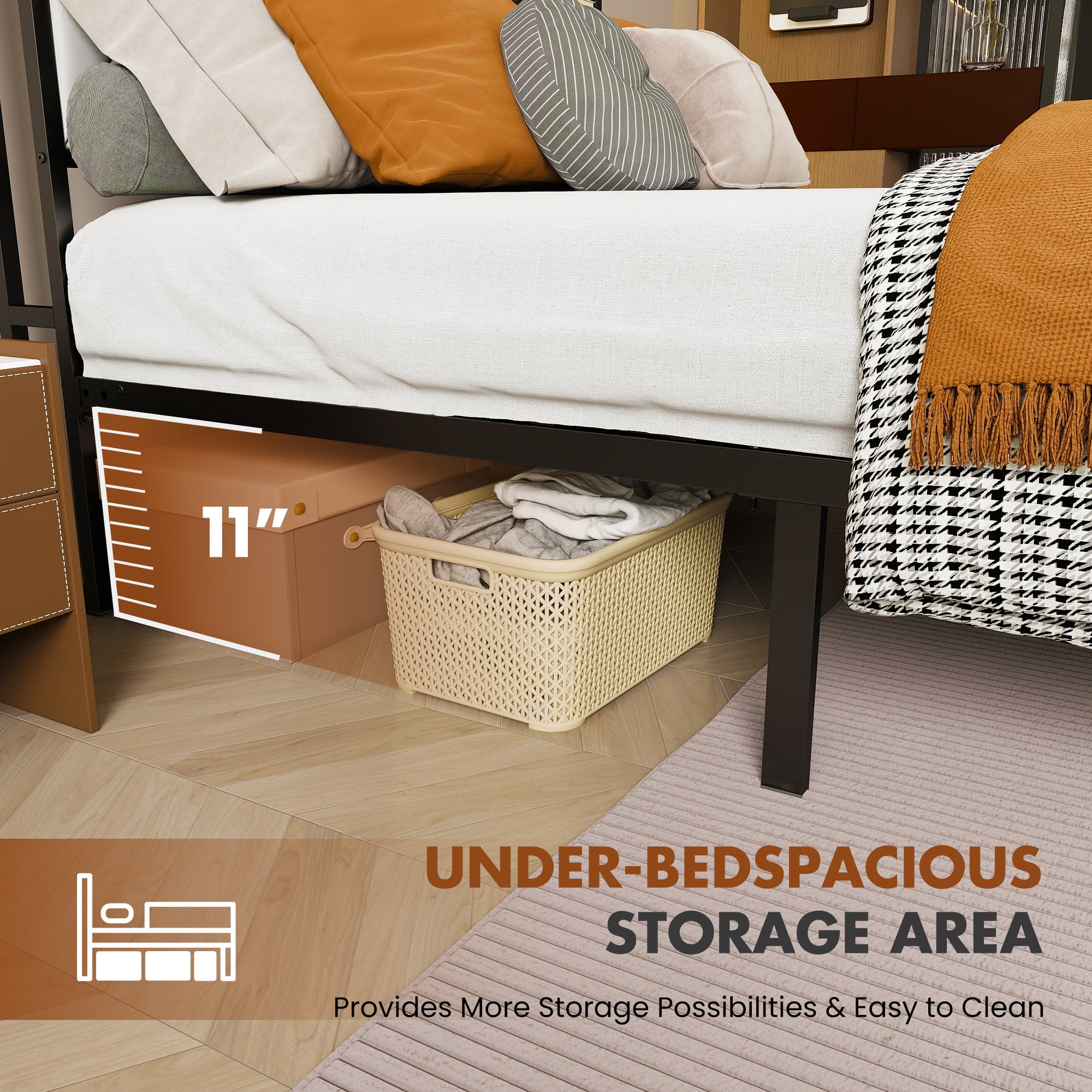 GIANNA Twin Bed Frame with Headboard, Underbed Storage, Built-in Charging Ports, Sturdy Noiseless Design, Tool-Free Assembly, No Box Spring Needed