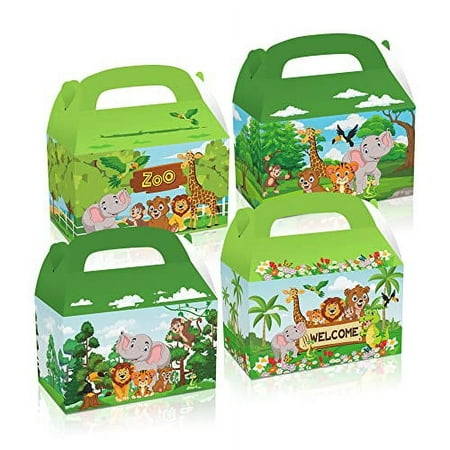 12 Pieces Jungle Animals Paper Party Gift Bags Grassland and Animal Theme Birthday Party Bags Paper Gift Bag for Kids Birthday Party Supplies