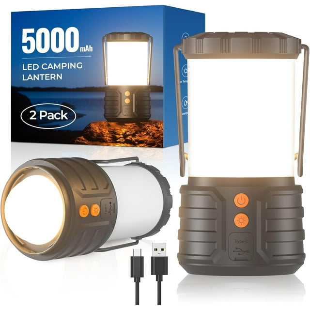 2 Pack Camping Lantern,Led Camping Lanterns,5000mAh Rechargeable Battery Emergency