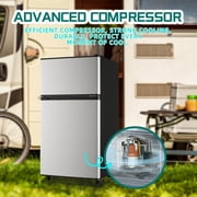 JIEJIA 3.5 Cu.Ft Small Fridge with Freezer, Small Refrigerator Separate Freezer, 7 Settings Temperature Adjustable, 2 Door Refrigerator for Office, Dorm, Bedroom, Apartment, Silver