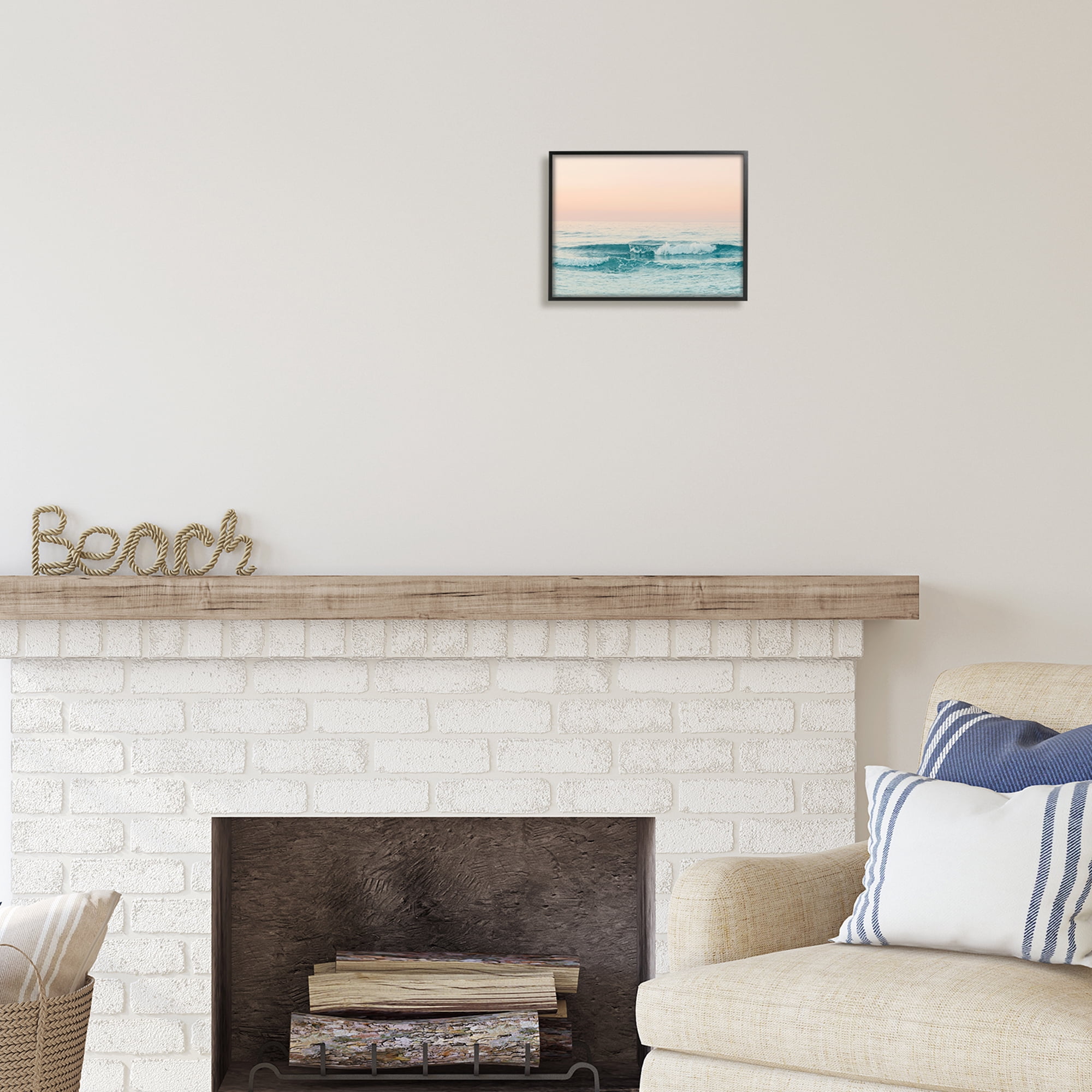 Stupell Industries Ocean Waves Sunset Nature Photography Black Framed Art Print Wall Art, 14 x 11