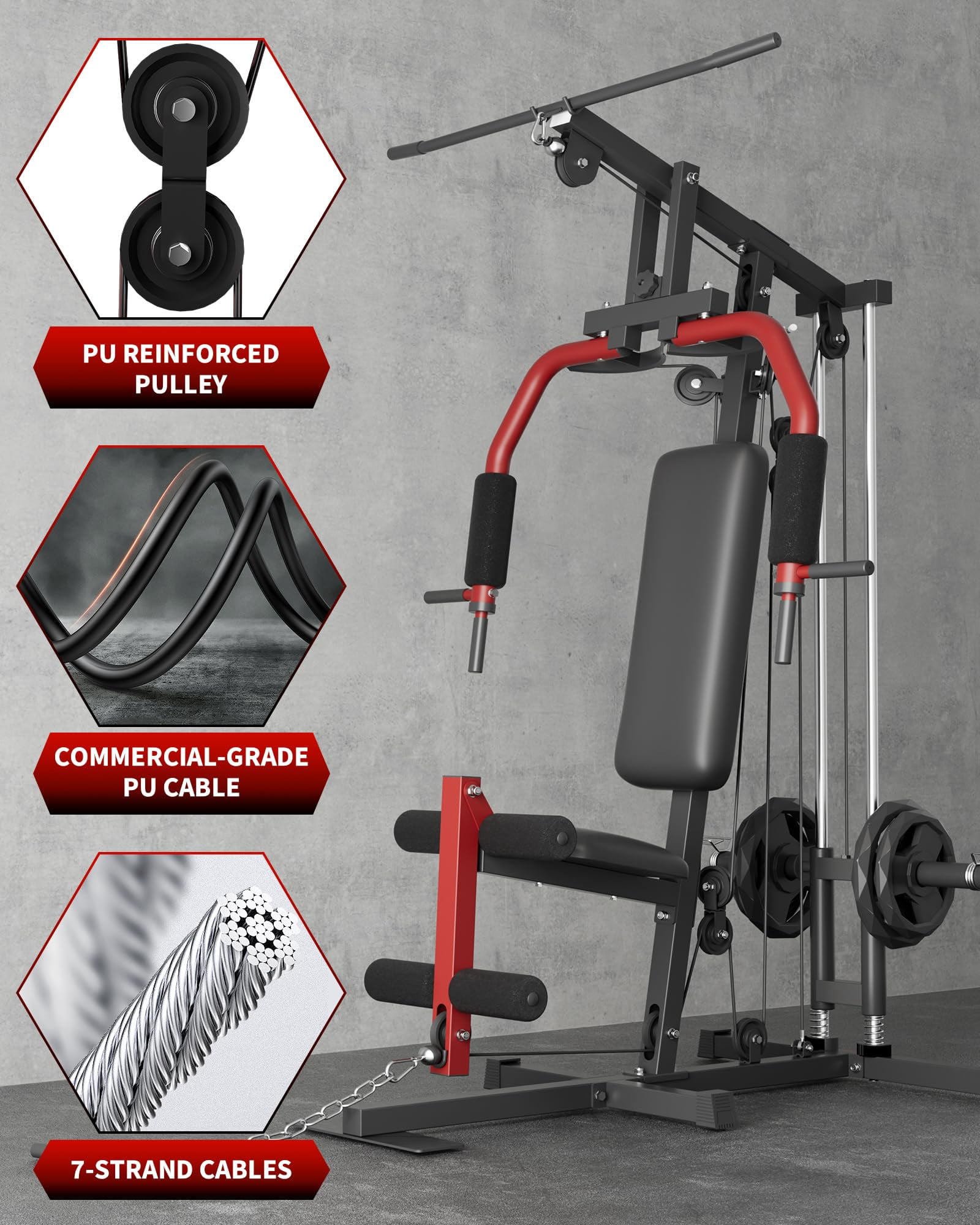 Ataucjin Home Gym Strength Training Station，Multifunctional Full Body Weight Workout Equipment with Pulley System & Leg Press, Compatible with 1" & 2" Weight Plates