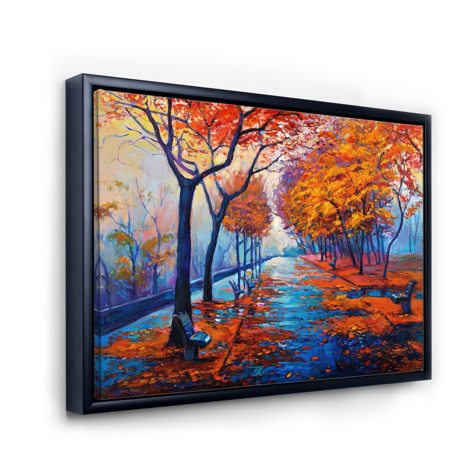 Orange Autumn Landscape With Little Road III 40 in x 30 in Framed Painting Canvas Art Print, by Designart
