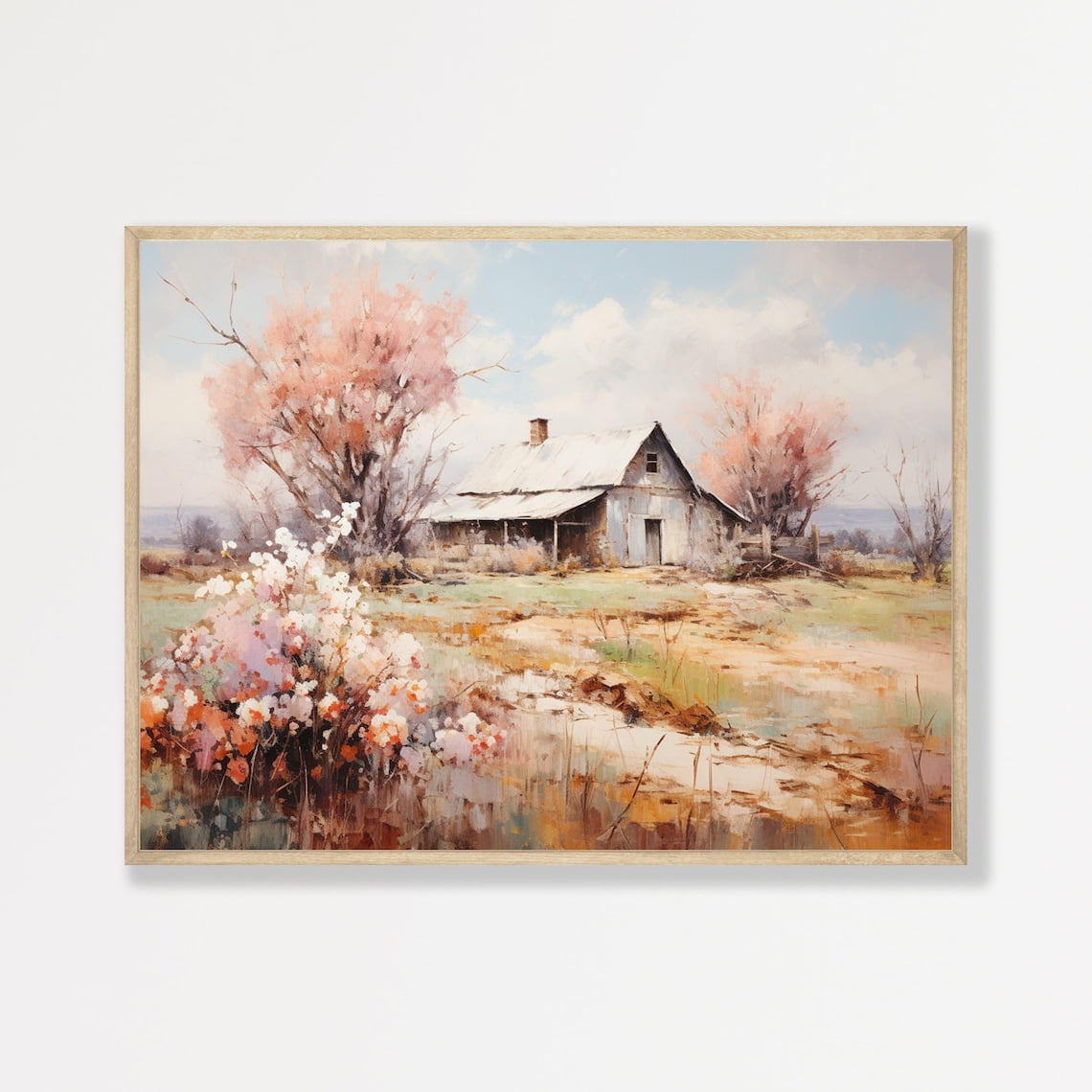 Cottagecore Farm Barn Wall Art Print Pastel Neutral Country Home Decor