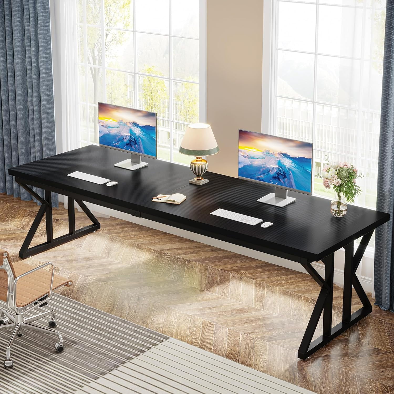 Tribesigns 78.7 Inches Long Computer Desk, Two Person Desk Large Executive Office Desk, Double Desk Study Writing Table for Home Office (Black)