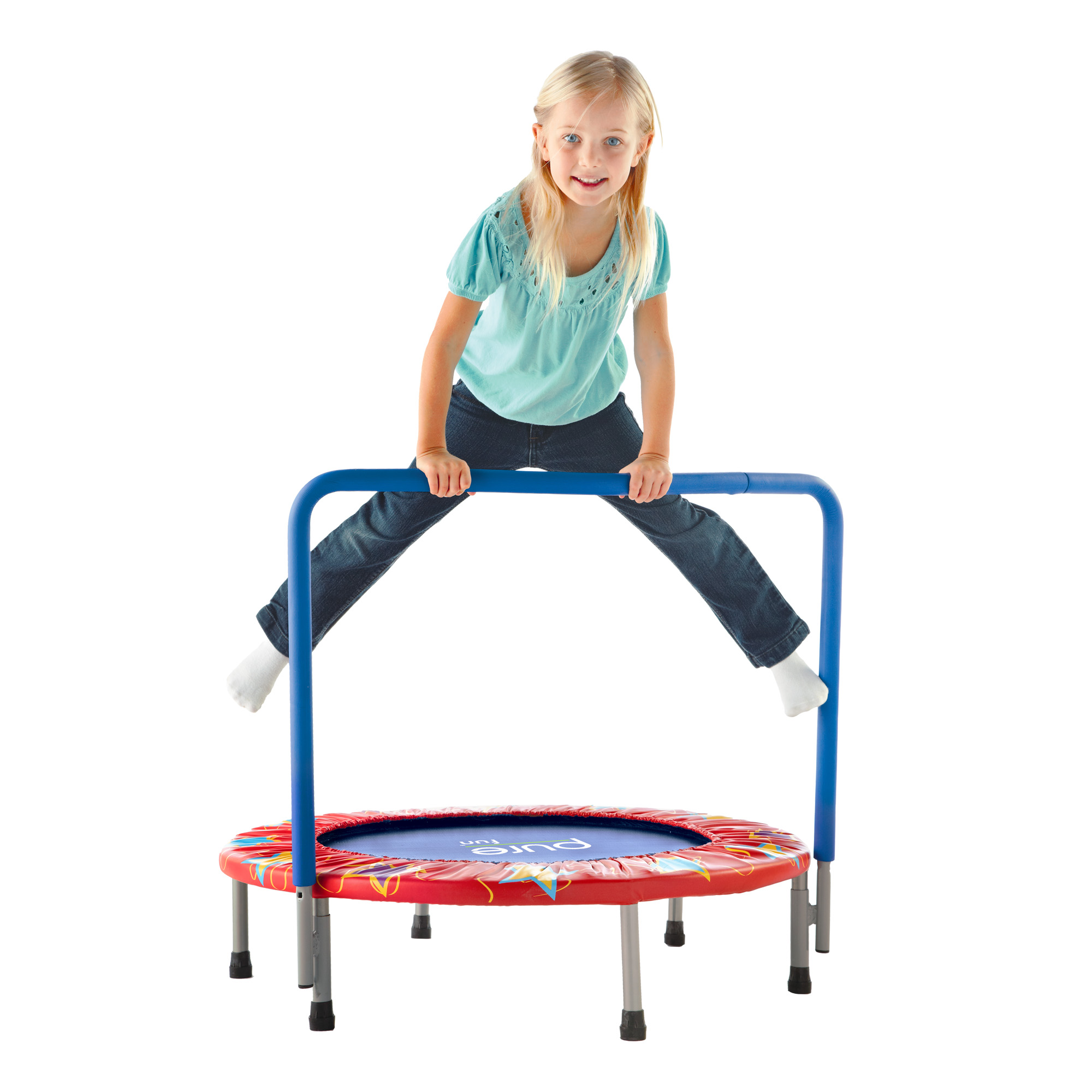 Pure Fun 36-Inch Trampoline for Kids, with Handrail, Red/Blue - image 4 of 4