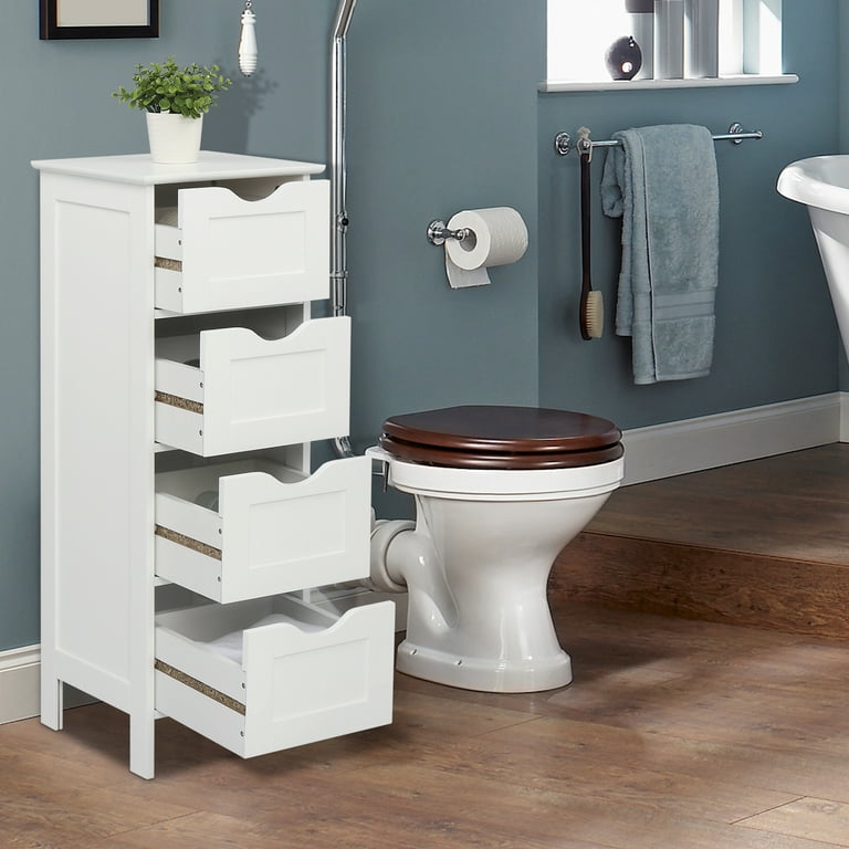 Bathroom Storage Cabinets Free Standing with 4 Drawers White for