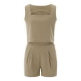 thumbnail image 5 of Elippeo Womenacute;s Summer 2PCS Outfit Sets Solid Color Sleeveless Sling Vest + Casual Shorts with Pockets, 5 of 9