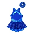 thumbnail image 4 of TSSOE Robe de Danse Moderne Jazz Ballet à Paillettes pour Filles avec Bandeau Costume de Performance Dos Croisé Justaucorps Bandeau Bleu Royal 16, 4 of 7