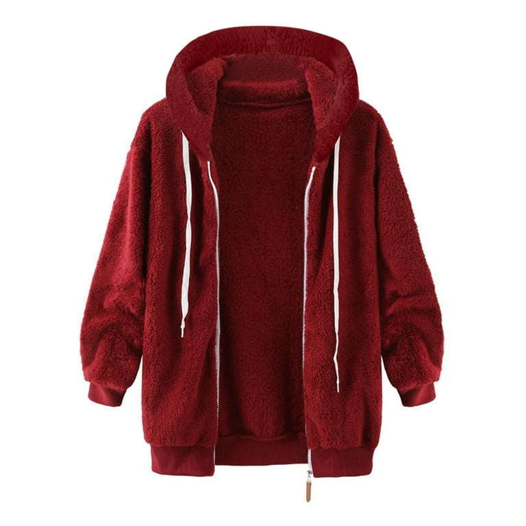 XFLWAM Womens Fuzzy Fleece Jacket Zip Up Oversized Winter Warm