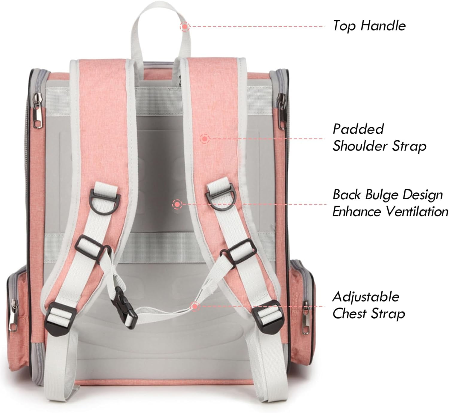 Cat Backpack Carrier, Large Pet Backpack with Kitten Wand Feather Toy for Medium Small Dog Cat Puppy Kitty Bunny up to 15lbs, Ventilated Mesh Dog Travel Carrier for Hiking Walking Outdoor Use (Pink)