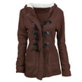 thumbnail image 2 of CaComMARK PI Women's Jackets and Coats Women's Solid Color Buttons Cardigan Padded Hooded Duffle Overcoat Coffee, 2 of 4