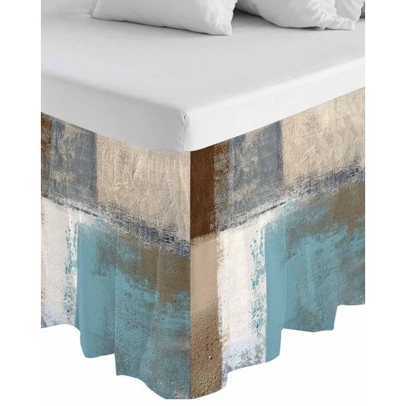 Modern Blue Wrap Around Bed Skirts for Queen Bed 18" Drop, Bed Skirt with Adjustable Elastic Belt Dust Ruffle Bed Valance for Bedroom Hotel Luxury Rustic Mottled Oil Painting Texture Bed Frame Cover