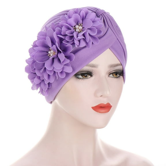 Women Lace Beads Crystal Flower Stretch Beanie Hat Hair Head Wrap Elastic Cap