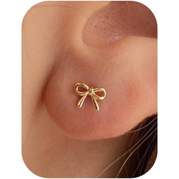 shiyou-Stud Earrings-14K Gold/White Gold Plated Earrings Stacks Bow Snake Butterfly Tiny Stud Earrings Set Cartilage Earrings Earrings for Women