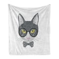 thumbnail image 1 of Geek Soft Flannel Fleece Throw Blanket, Hand-Drawn Cat Illustration in Greyscale Color with Glasses and Bowtie Image, Cozy Plush for Indoor and Outdoor Use, 60" x 80", Multicolor, by Ambesonne, 1 of 6