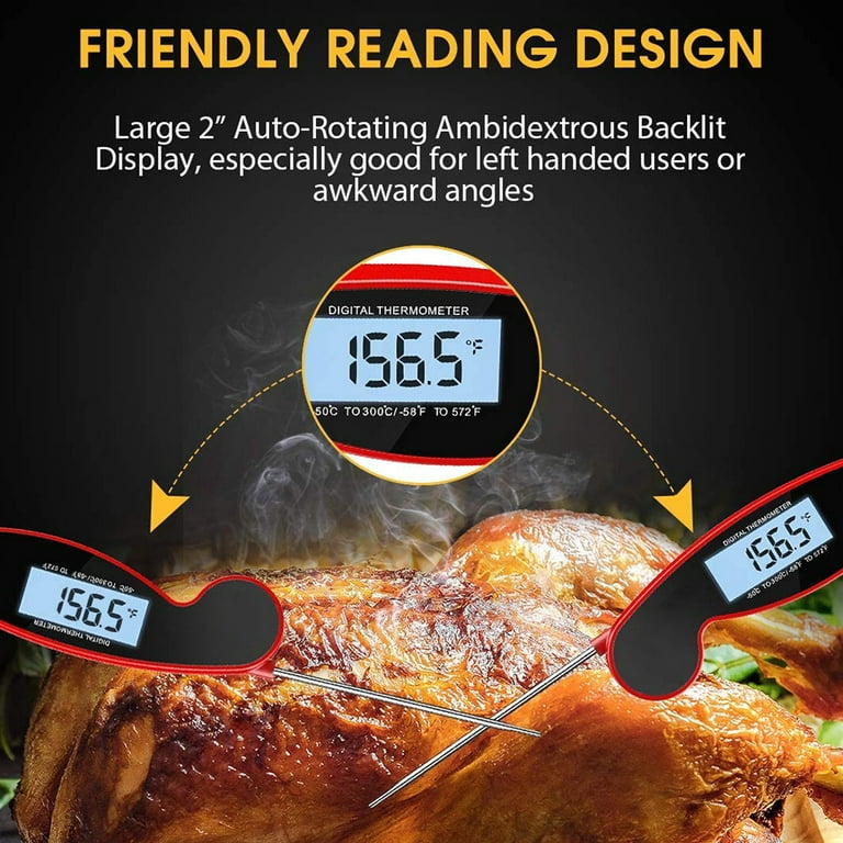 Instant Read Digital Meat Thermometer for Cooking Food, Bread Baking, Water  and Liquid Temperature, Waterproof and Long Probe for Candy, Orange 