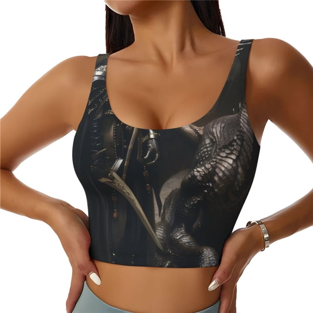 Balery Medieval Knight And Dragon Sujetadores deportivos con espalda cruzada para mujer, acolchados, sin costuras, de alto impacto, ideales para yoga, gimnasio, entrenamiento y fitness.-Large