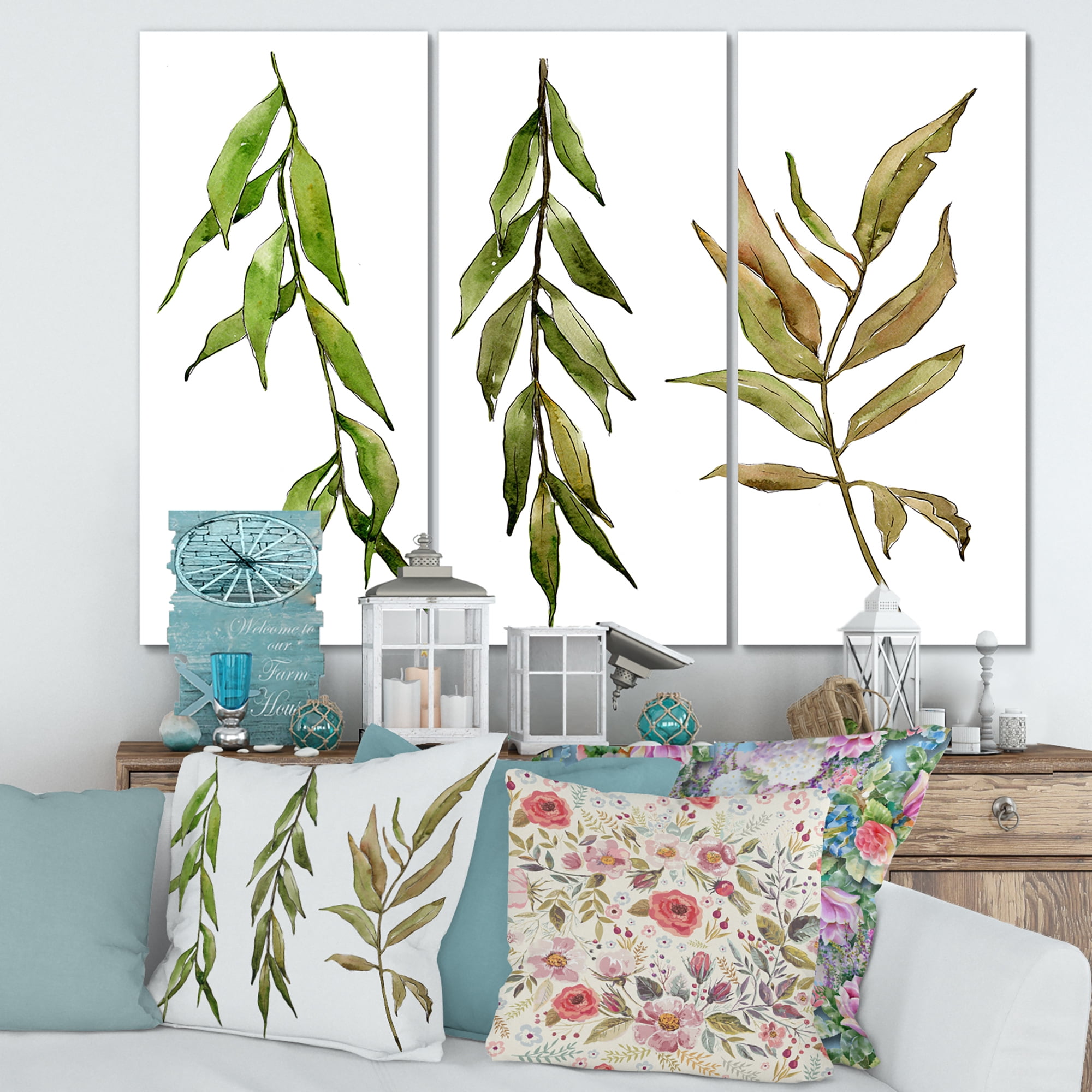 Three Willow Branches On White 28 in x 36 in Painting Canvas Art Print, by Designart