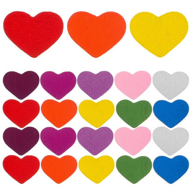 GOOHOCHY 100 piezas de decoración de corazones de madera para bodas, rebanadas de madera, clavijas de madera, adornos de corazones de madera, pequeños corazones de madera para manualidades, formas de