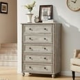 thumbnail image 6 of Leyaoyao 5 Drawer Dresser for Bedroom, 45" Tall Chest of Drawers, Farmhouse Vertical Dresser with 4 Wooden Legs for Bedroom, Living Room, Gray, 6 of 6