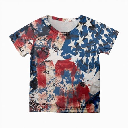 Xudanell Red White Blue American Girl Shirt Short Sleeve Cute Fourth of July Outfit Vacation Crew Neck Summer USA Flag T Shirts (Navy 10-11 Years)