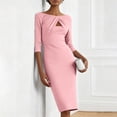 thumbnail image 2 of Ahabrexf Long Sleeve Casual Dress for Women Solid 3/4 Sleeve Round Neck Waisted Polyester Midi Dress, 2 of 8
