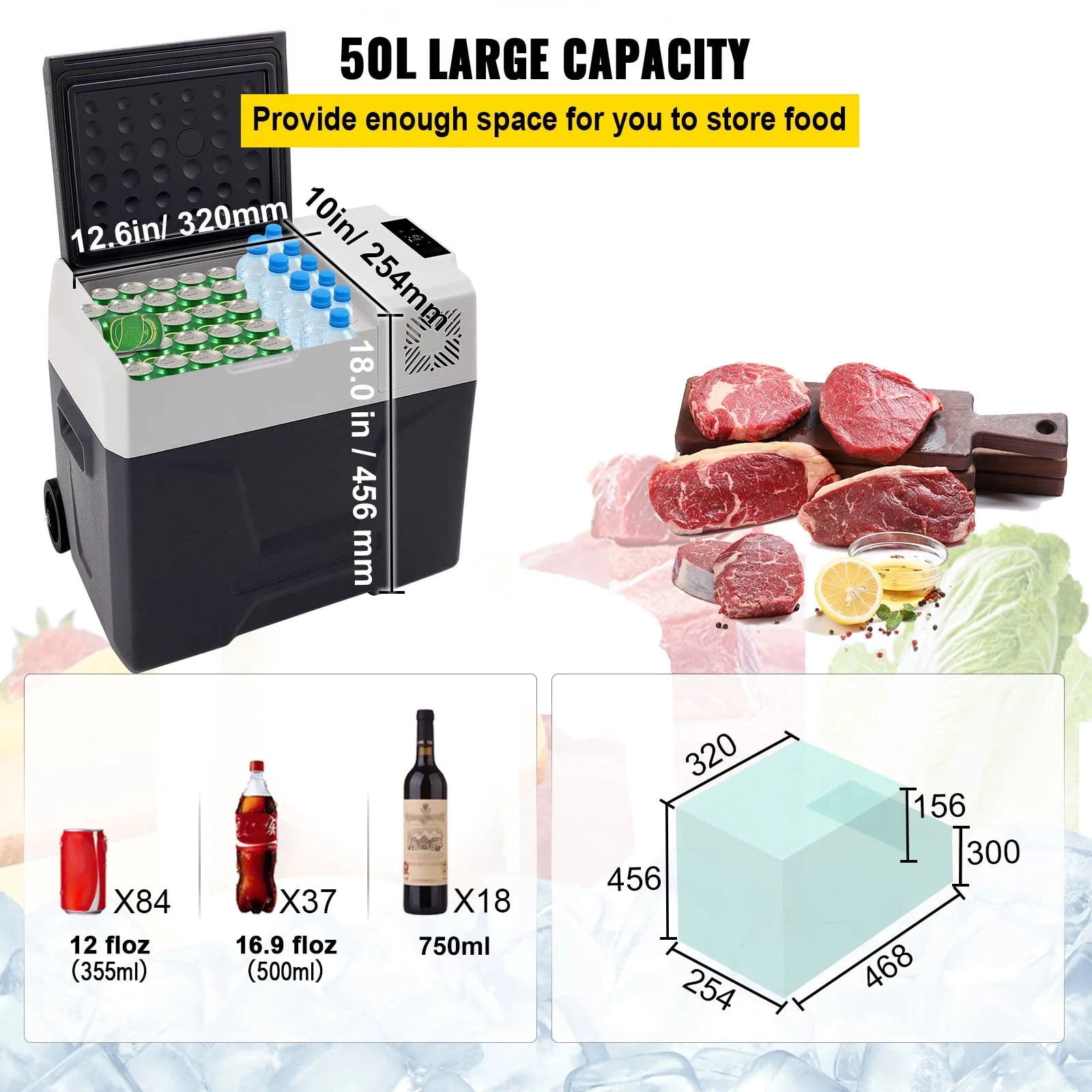 12 Volt Car Refrigerator 53 Quart(50L) Mini Fridge Portable Freezer Compressor Cooler for Truck Van RV Camper SUV Travel Camping Road Trips Tailgating -4℉~68℉