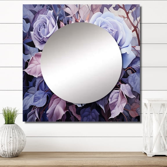 Designart "Lavender Rose Twist I" abstract spirals Square Mirror Wall Decor Modern - Large Purple Square Bathroom Mirror - Square Printed Wall Mirror Art