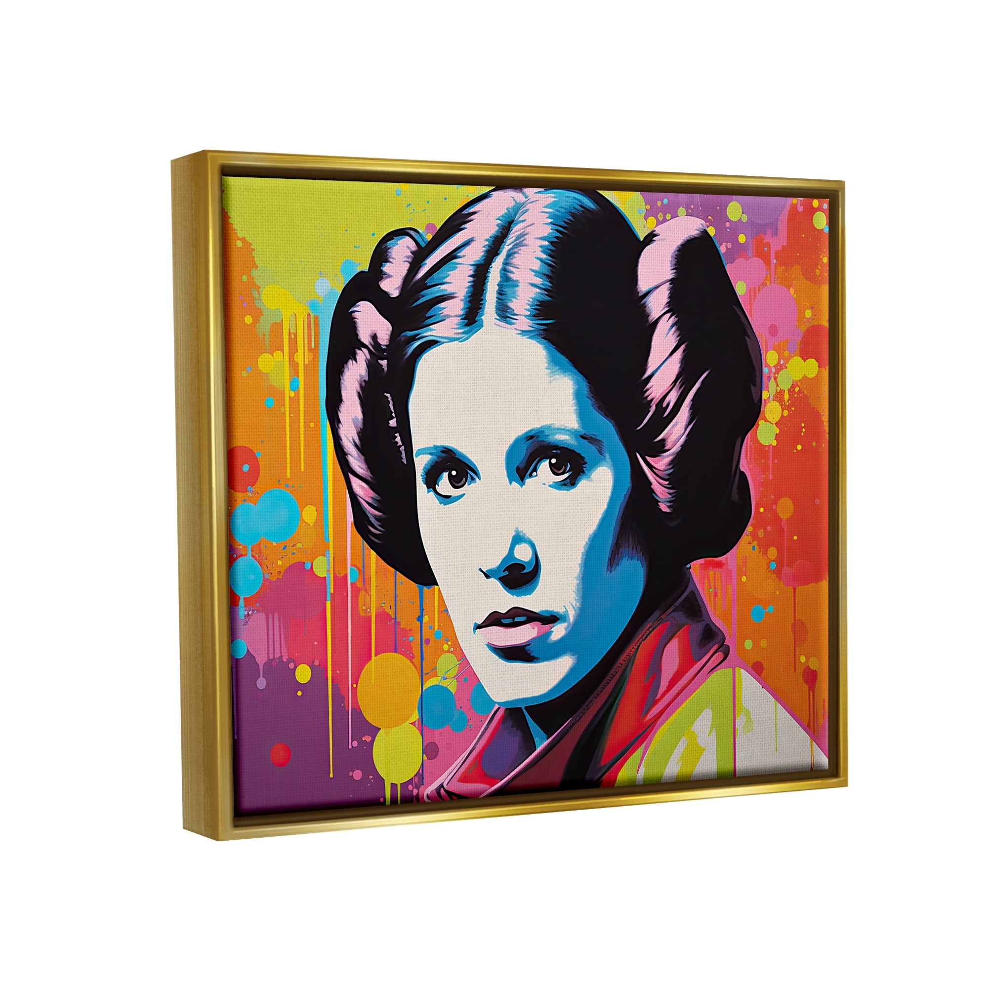 Stupell Industries Paint Splash Leia Fairy Tales & Fantasy Painting Gold Floater Framed Canvas Art Print Wall Art, 21 x 17