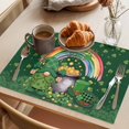 thumbnail image 3 of Gnomes St. Patrick's Day Placemats Set of 4 Green Lucky Clovers Rainbow Place Mats Indoor Wipeable Table Mats Washable Cloth Dining Table Placemats for Kitchen Holiday Party Home Decor 13x19 Inch, 3 of 9
