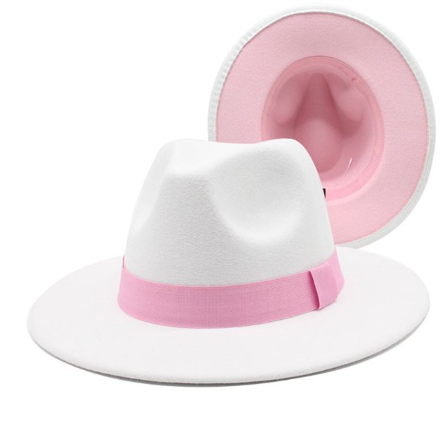 SAYOO Sombrero de lana de otoño neutro, sombrero de Fedora de doble cara de moda con cinta decorativa SAYOO moda