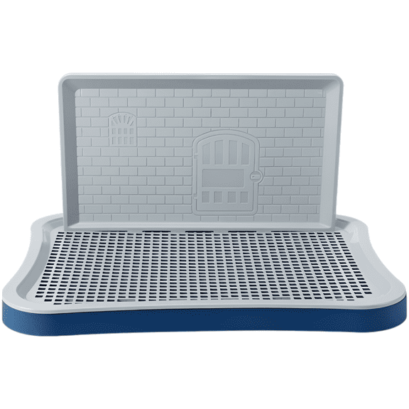 Dog Potty with Grate and Splash Guard, 20 in Large Pee Pad Holder for Puppy Training, Includes Training Manual & Post, 20.1 x 15.6 x 1.4 in Dog Toilet, Dark Blue