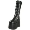 7 Inch MENS Black Knee High Boots Platform Shoe Zip-Zag Strap Black
