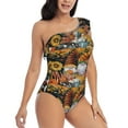 thumbnail image 3 of Easygdp Welcom Fall Women's One Shoulder Ruffle Monokini Bathing Suits with Removable Chest Pad, Quick Drying - Small, 3 of 8
