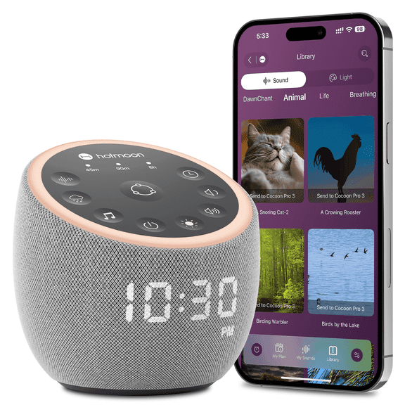 Hotmoon Cocoon Pro 3 Smart White Noise Sleep Sound Machine, Dual Speaker, Alarm Clock, App Control, Routine Builder, 117 Relaxing Sounds