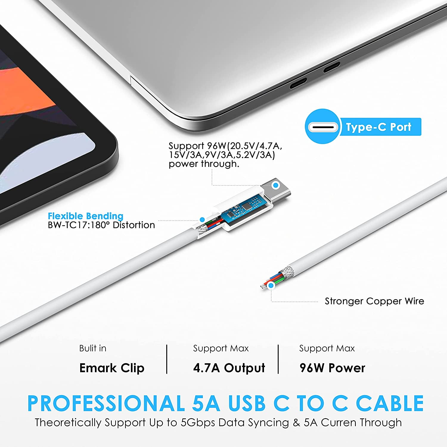 96W USB C Laptop Charger Type C AC Adapter Power Supply