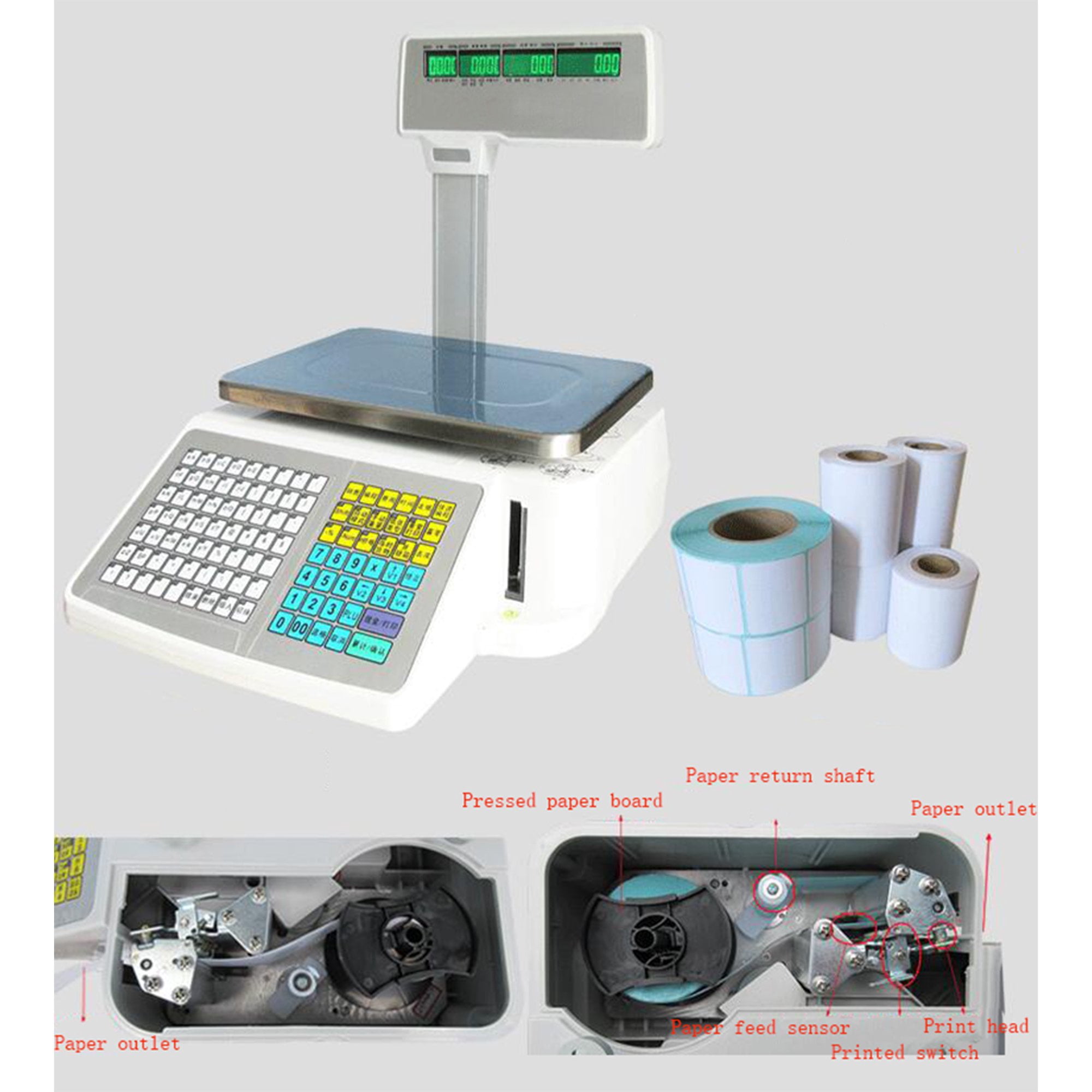 Techtongda Digital Price Computing Scale Thermal Printer with Label Printer Fruit Scale Supermarket Four-window Pole 33LBS